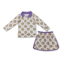 Load image into Gallery viewer, Purple yellow green donuts pullover skirt kids girls Mardi Gras set