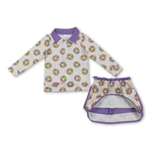 Load image into Gallery viewer, Purple yellow green donuts pullover skirt kids girls Mardi Gras set