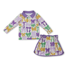 Load image into Gallery viewer, Purple green yellow bows hoodie skirt girls Mardi Gras outfits