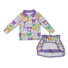 Load image into Gallery viewer, Purple green yellow bows hoodie skirt girls Mardi Gras outfits