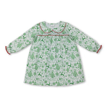 Load image into Gallery viewer, green deer trees print long sleeve girl dress