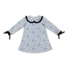 Load image into Gallery viewer, blue Christmas house kids girls long sleeve dresses