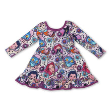 Load image into Gallery viewer, purple cartoon print long sleeve girl dress