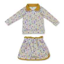 Load image into Gallery viewer, purple yellow green leopard pullover skirt kids girls Mardi Gras set