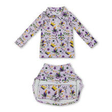 Load image into Gallery viewer, Purple stripe crown pullover skirt girls Mardi Gras active set