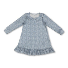 Load image into Gallery viewer, Long sleeves light blue floral ruffle baby girls dresses
