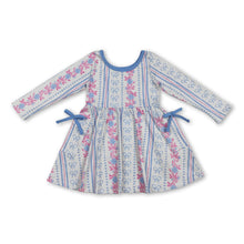 Load image into Gallery viewer, Long sleeves blue bow floral pockets kids girls dresses