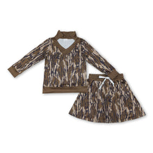 Load image into Gallery viewer, Long sleeves olive camo top skirt girls clothing set
