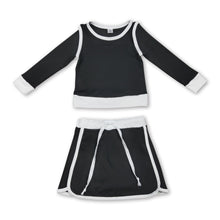 Load image into Gallery viewer, Long sleeves black top skirt kids girls active yoga  outfits