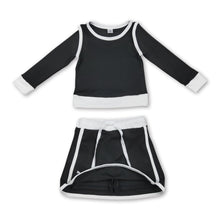 Load image into Gallery viewer, Long sleeves black top skirt kids girls active yoga  outfits