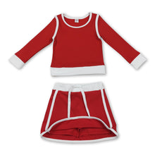 Load image into Gallery viewer, Long sleeves red top skirt kids girls active yoga outfits
