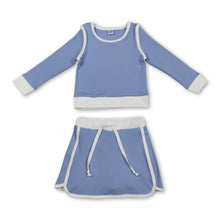 Load image into Gallery viewer, Long sleeves light blue top skirt kids girls active yoga outfits