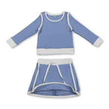 Load image into Gallery viewer, Long sleeves light blue top skirt kids girls active yoga outfits