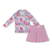 Load image into Gallery viewer, Floral pullover  pink pleated skirt girls yoga activewear set