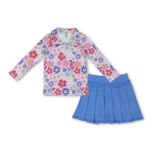 Load image into Gallery viewer, Floral pullover light blue pleated skirt girls yoga activewear set