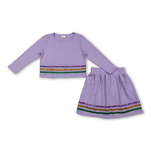 Load image into Gallery viewer, Long sleeves lavender stripe girls Mardi Gras outfits