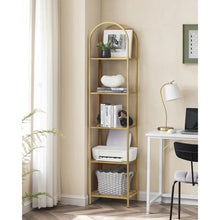 Load image into Gallery viewer, Arched Top Gold Metal Display Rack Narrow Bookcase with 5 Glass Storage Shelves