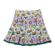 Load image into Gallery viewer, Donut crocodile kids girls Mardi Gras pleated yoga skirt