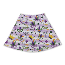Load image into Gallery viewer, High waist stripe crown girls Mardi Gras activewear skirt