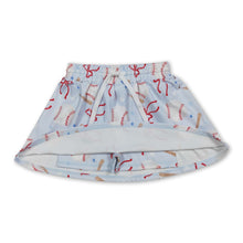 Load image into Gallery viewer, Light blue baseball bow kids girls active skirt