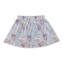 Load image into Gallery viewer, Light blue baseball bow kids girls active skirt
