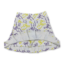 Load image into Gallery viewer, Purple yellow bow kids girls Mardi Gras pleated skirt