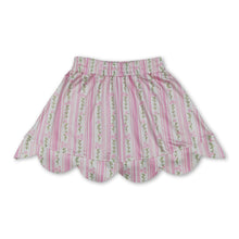 Load image into Gallery viewer, Pink floral elastic waist scallop kids girls skirts