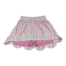Load image into Gallery viewer, Pink floral elastic waist scallop kids girls skirts