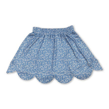 Load image into Gallery viewer, Blue floral elastic waist scallop kids girls skirts