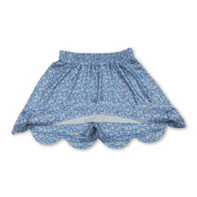 Load image into Gallery viewer, Blue floral elastic waist scallop kids girls skirts