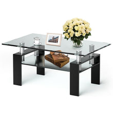 Load image into Gallery viewer, Modern 2 Tier Glass Coffee Table with Black Metal Legs