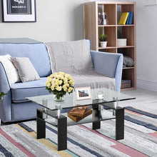 Load image into Gallery viewer, Modern 2 Tier Glass Coffee Table with Black Metal Legs