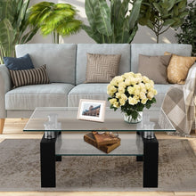 Load image into Gallery viewer, Modern 2 Tier Glass Coffee Table with Black Metal Legs