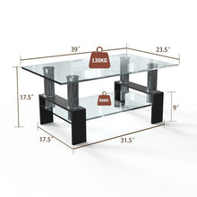 Load image into Gallery viewer, Modern 2 Tier Glass Coffee Table with Black Metal Legs