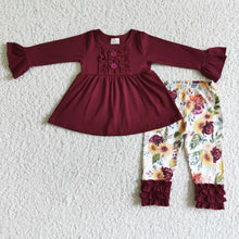 Load image into Gallery viewer, Maroon cotton tunic floral leggings girls fall outfits