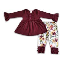 Load image into Gallery viewer, Maroon cotton tunic floral leggings girls fall outfits