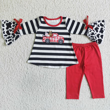 Load image into Gallery viewer, Cow tractor embroidery tunic match leggings girls farm set