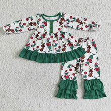 Load image into Gallery viewer, Long sleeves tunic ruffle pants girls Christmas outfits