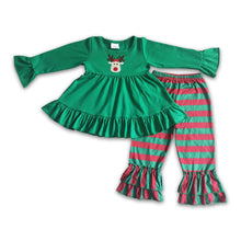 Load image into Gallery viewer, Reindeer embroidery tunic stripe pants kids girls Christmas clothes