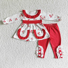Load image into Gallery viewer, Santa pockets tunic ruffles pants girls Christmas clothes
