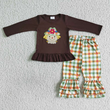 Load image into Gallery viewer, Scarecrow embroidery cotton shirt plaid pants girls fall outfits