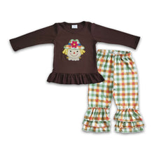 Load image into Gallery viewer, Scarecrow embroidery cotton shirt plaid pants girls fall outfits
