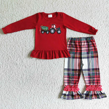 Load image into Gallery viewer, Christmas tree truck embroidery plaid pants girls clothes