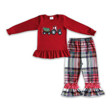 Load image into Gallery viewer, Christmas tree truck embroidery plaid pants girls clothes