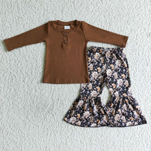 Load image into Gallery viewer, Ribbed cotton shirt floral pants girls fall winter clothes
