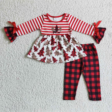 Load image into Gallery viewer, Leopard plaid Christmas tree apparel girls clothing set
