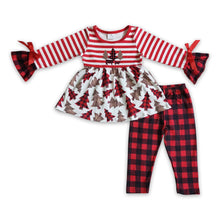 Load image into Gallery viewer, Leopard plaid Christmas tree apparel girls clothing set