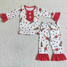 Load image into Gallery viewer, Green face print long sleeve baby girls Christmas pajamas