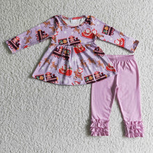 Load image into Gallery viewer, Reindeer santa print tunic leggings girls Christmas clothing set