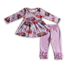 Load image into Gallery viewer, Reindeer santa print tunic leggings girls Christmas clothing set